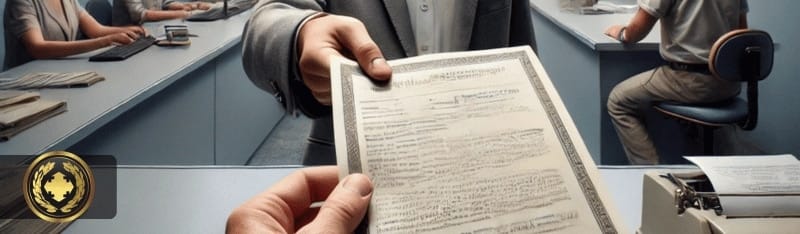 uma pessoa retirando sua certidão em um cartório