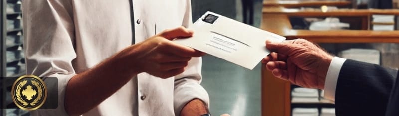 uma pessoa entregando um documento para um cartório