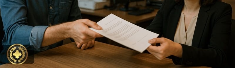 declaração de pobreza para certidão de nascimento Uma pessoa entrega um documento a uma atendente em um cartório, em um ambiente interno realista com iluminação suave e aspecto profissional