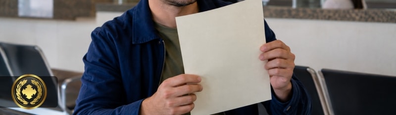 posso pedir certidão de nascimento em qualquer cartório Homem em um cartório segurando e analisando uma certidão, em ambiente institucional com iluminação natural e atendimento ao fundo